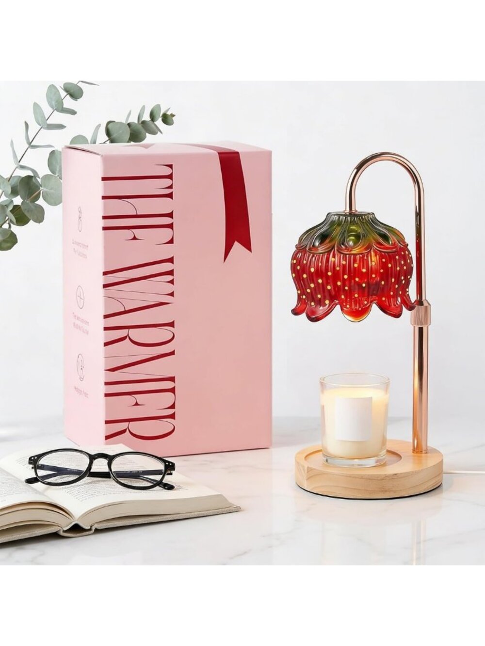 Adjustable Height Strawberry Candle Warmer Lamp with Timer & Dimmable Light